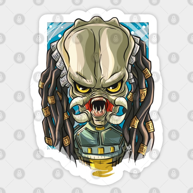 Pop Culture Caricature #23 - Predator Sticker by yazgar